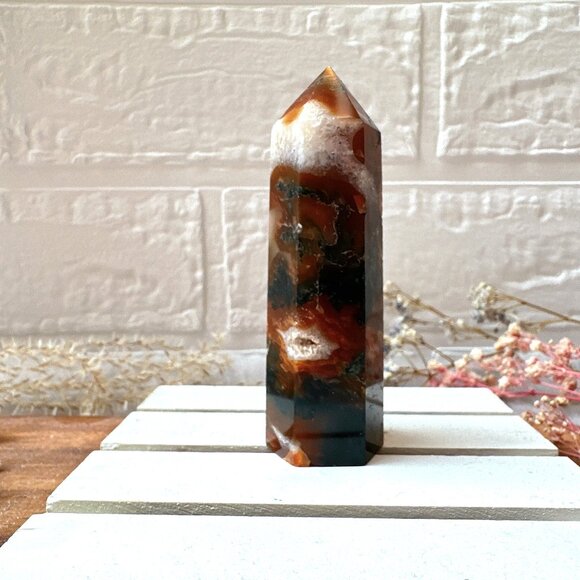 Gorgeous Small Red Moss Agate Tower - Picture 1 of 8
